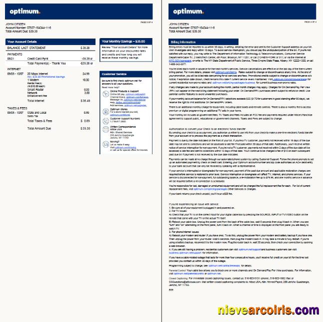USA Optimum utility bill, 4 pages, version 2, 3-4 pages